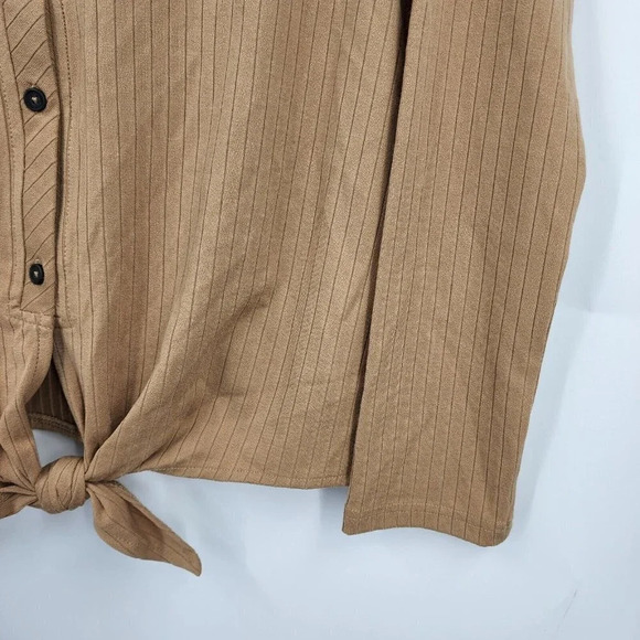 Velvet Heart Cori V-Neck Button Tie Front Ribbed Top In Camel Womens Size S NWT - Picture 3 of 11